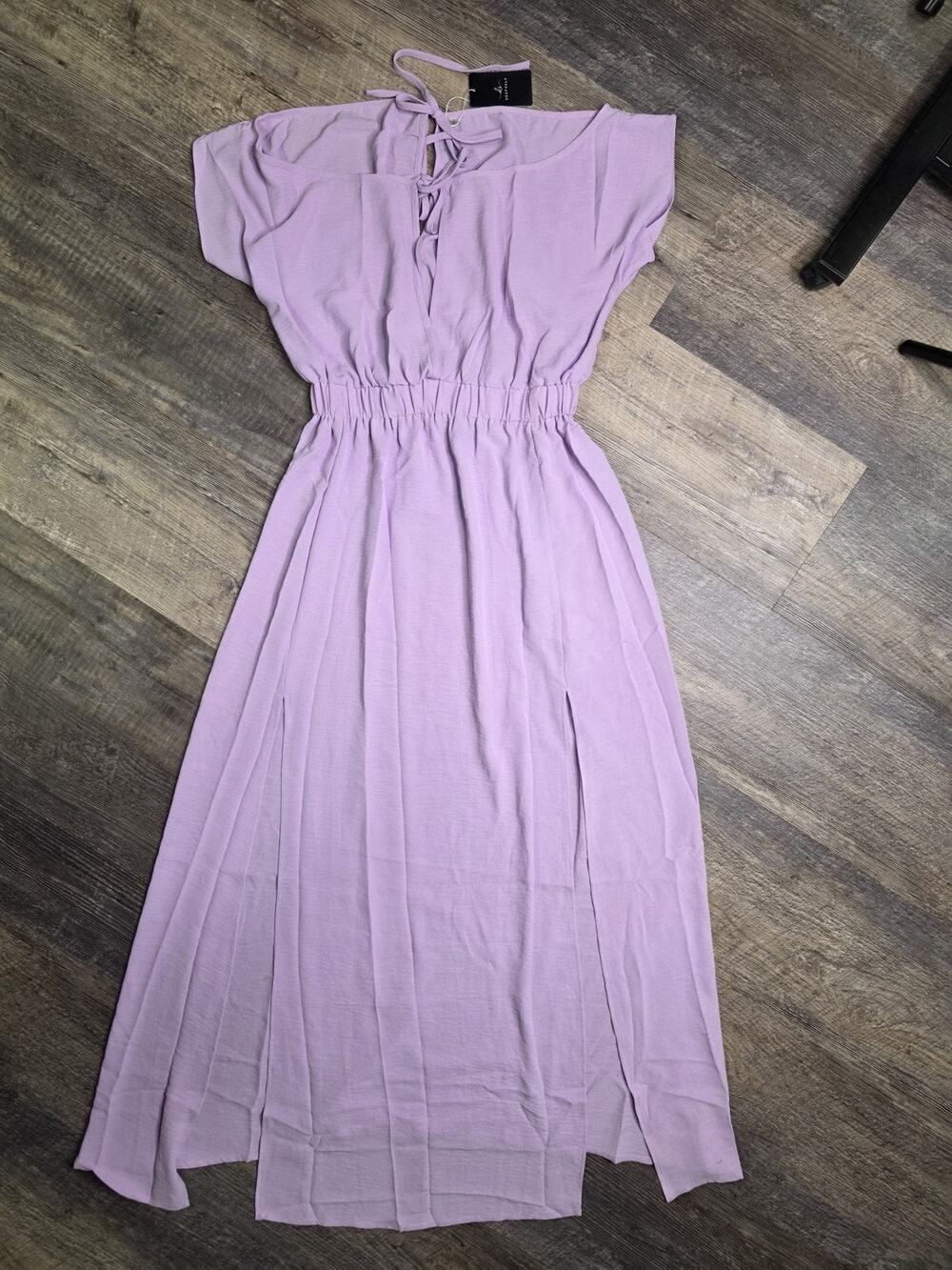 DEEPSELF Womens Size S Lavender Purple Maxi Dress Open Back Front Slit NWT